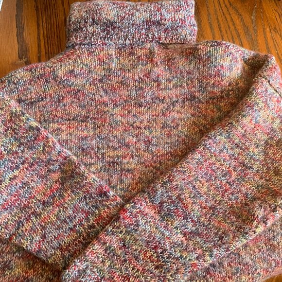 VTG 90s EXPRESS Hand Knit Sweater M Wool Alpaca Multicolor Turtleneck Chunky - Picture 2 of 5